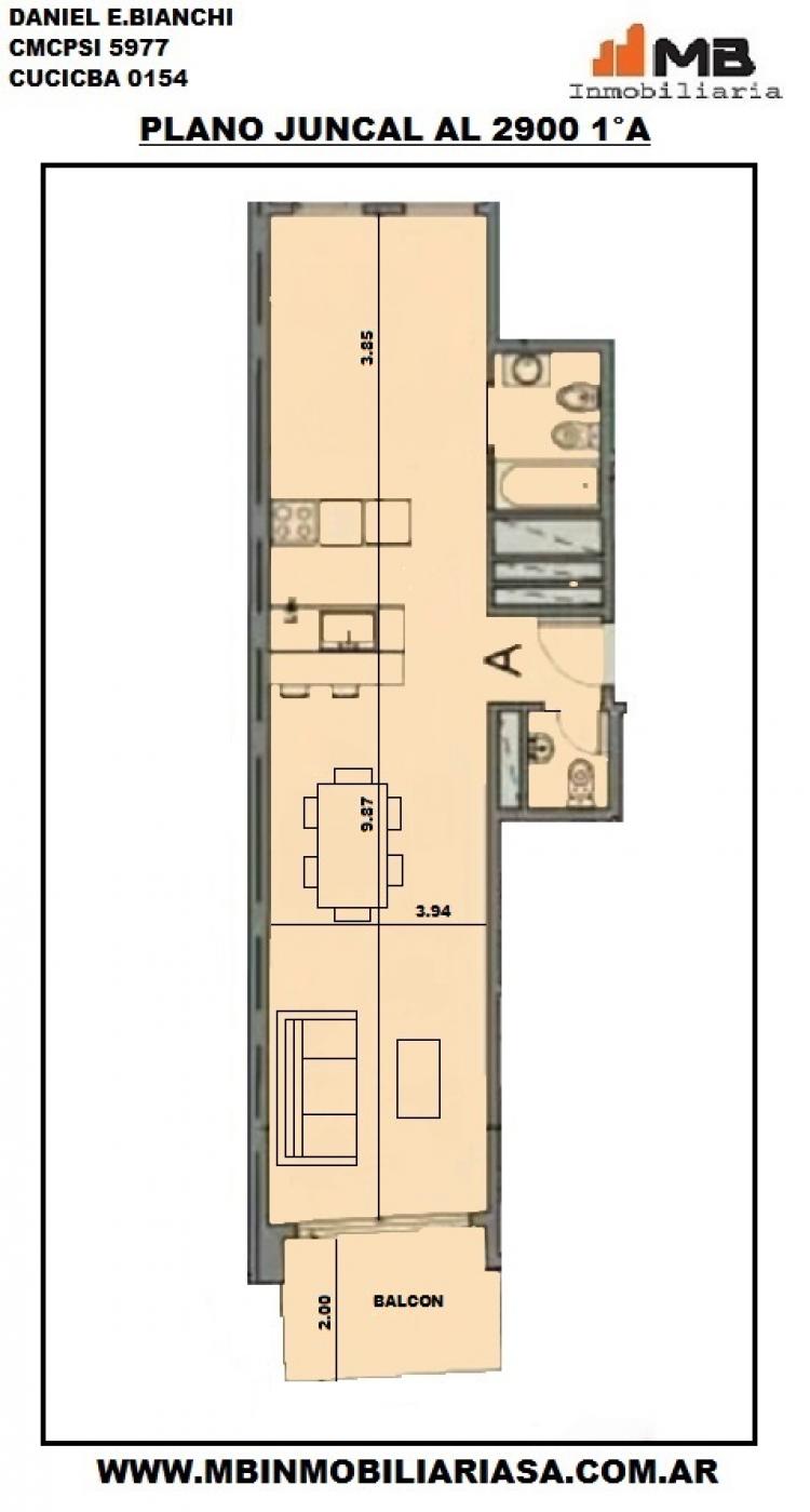 Recoleta venta dpto 2 amb.c/balcón en Juncal al 2900 1°A