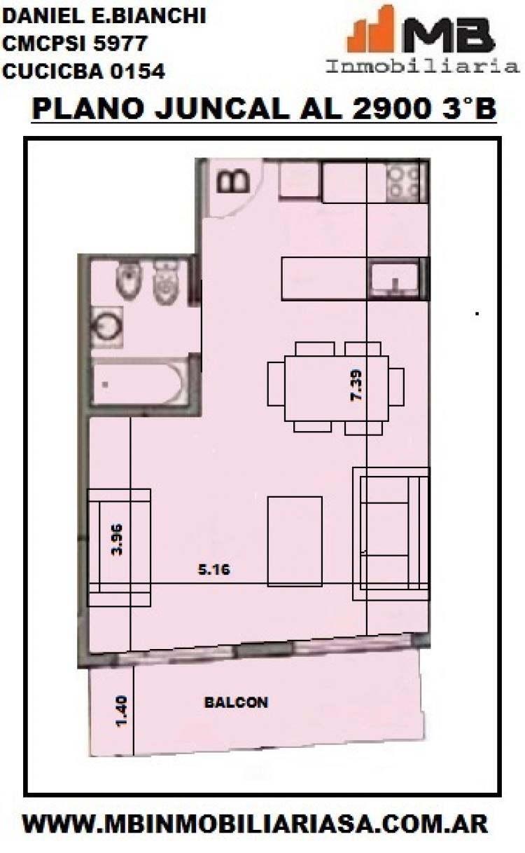 Recoleta venta monoamb.c/balcón en Juncal al 2900 3°B