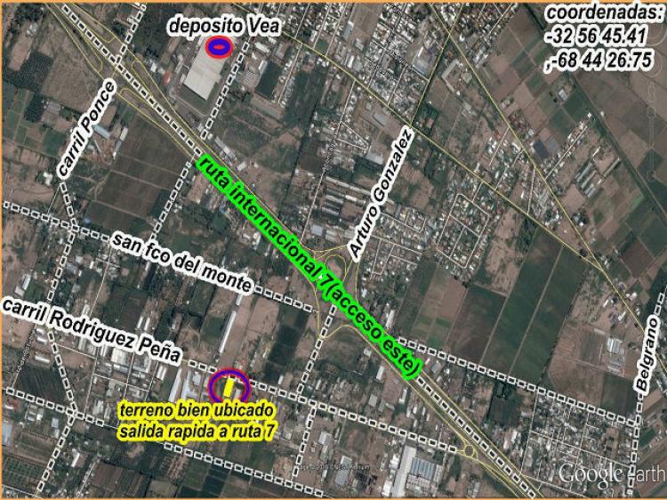 LOTE: Zona Industrial –Rodríguez Peña: 1617m2 –frente de 25m – Maipú –Mendoza