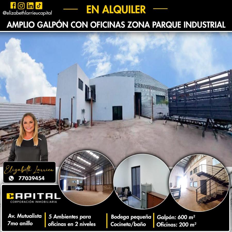 Galpón con oficinas en alquiler zona Parque Industrial