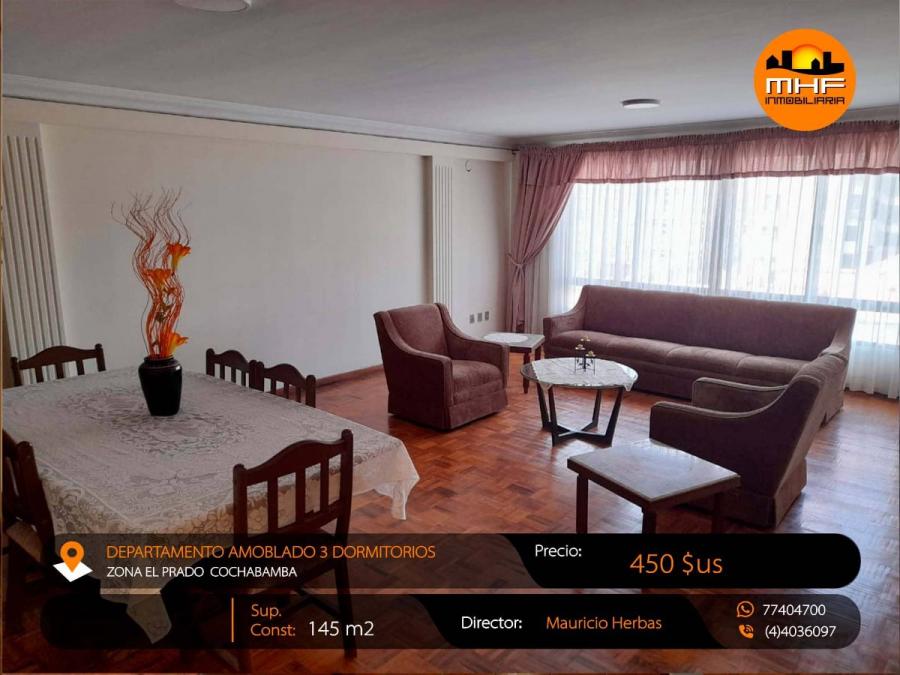 ✳DEPARTAMENTO AMOBLADO EN ALQUILER 3 DORM. CERCA EL PRADO COCHABAMBA