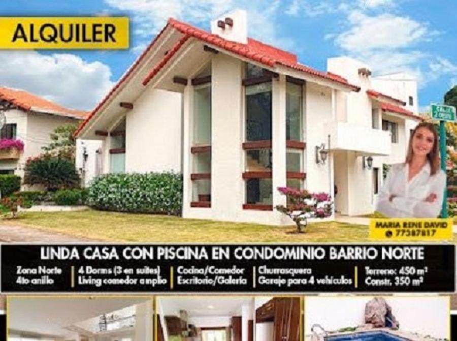 CASA CON PISCINA EN ALQUILER - CONDOMINIO BARRIO NORTE 