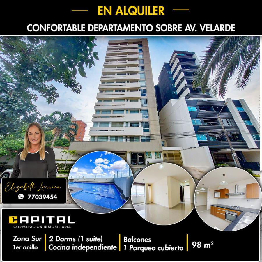 Departamento en alquiler zona sur sobre Avenida Velarde