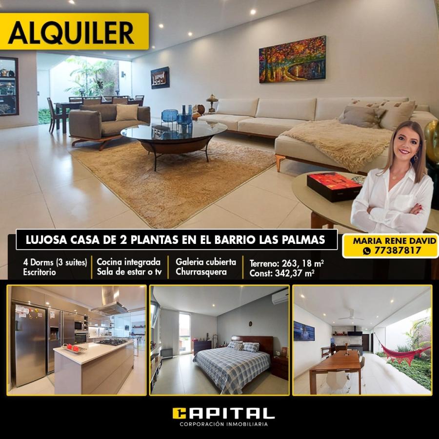 Foto Casa en Alquiler en Barrio Las Palmas entre 3er y 4to Anillo, Santa Cruz de la Sierra, Santa Cruz - U$D 1.900 - CAA7747 - BienesOnLine