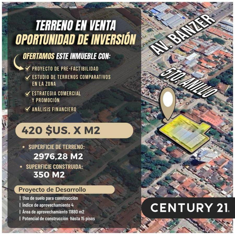 OPORTUNIDAD DE INVERSION, 2976m2 TERRENO EN VENTA 5TO ANILLO AVENIDA BANZER