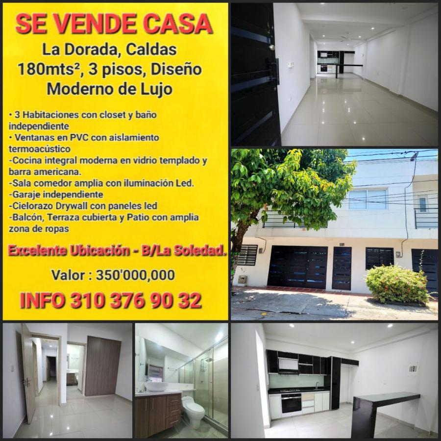 SE VENDE HERMOSA CASA 180mts² -3 pisos.  Diseño Moderno de lujo. Ubicación central LA DORADA, Caldas