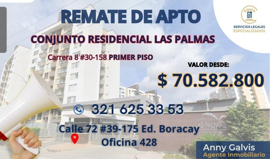 APARTAMENTO EN REMATE  CONJUNTO RESIDENCIAL LAS PALMAS