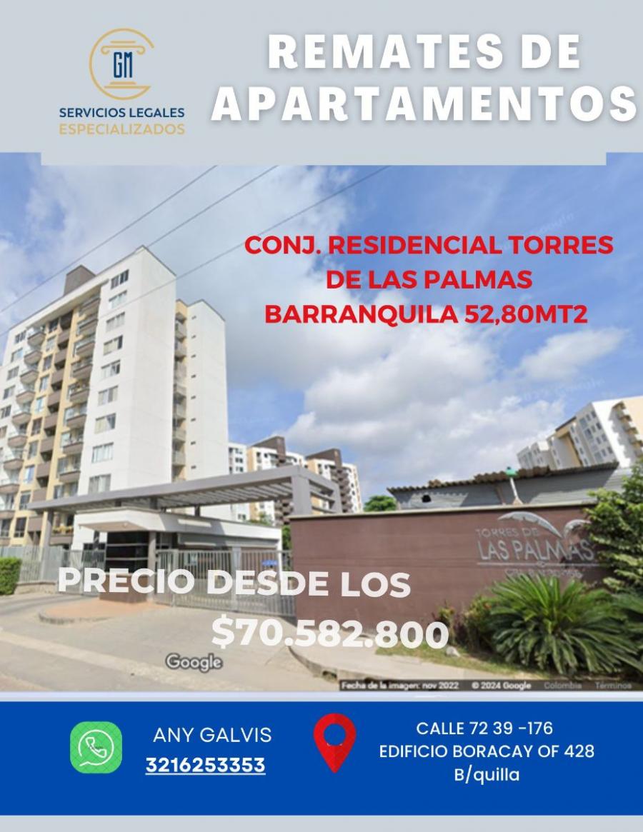 APARTAMENTO EN REMATE  CONJUNTO RESIDENCIAL TORRES DE LAS PALMAS