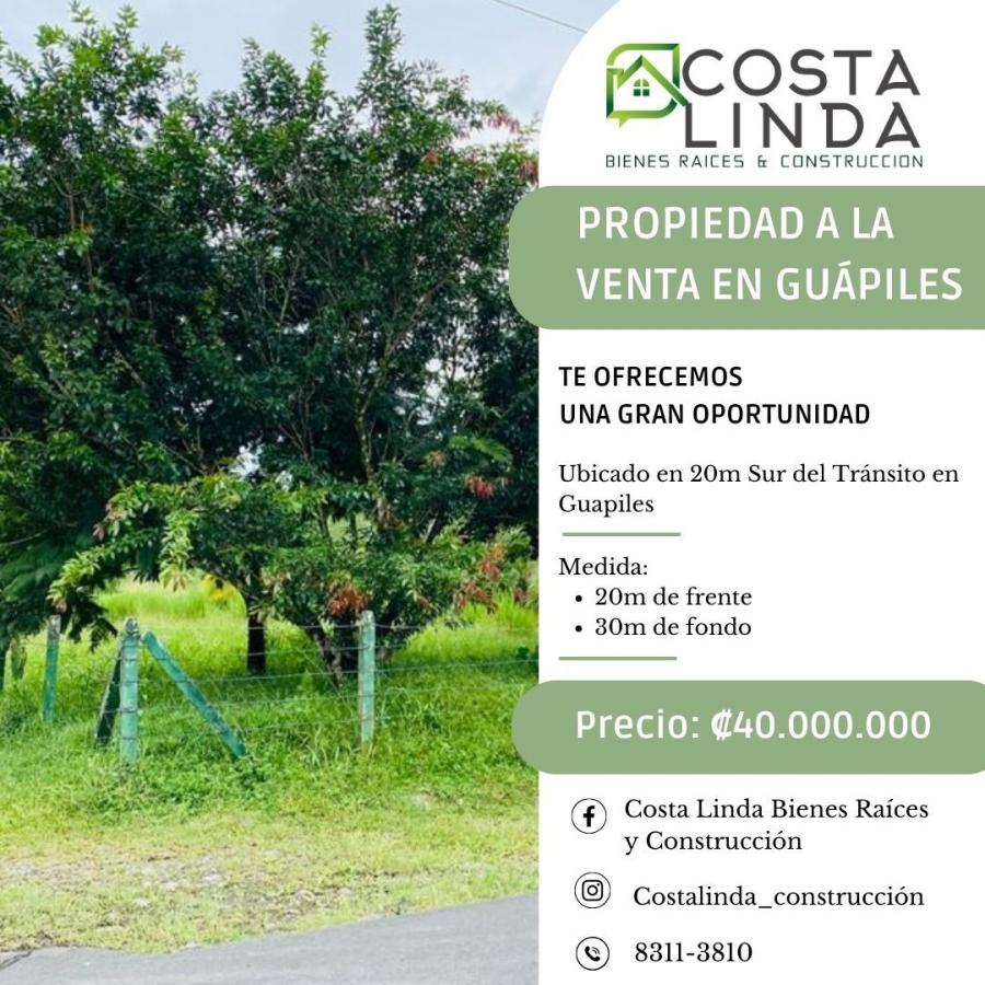 Propiedad a la venta en Guápiles a un costado del tránsito