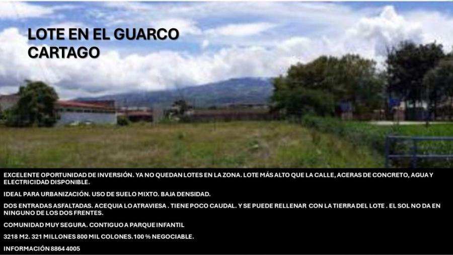 Foto Terreno en Venta en El Guarco, Cartago - ¢ 321.800.000 - TEV104246 - BienesOnLine