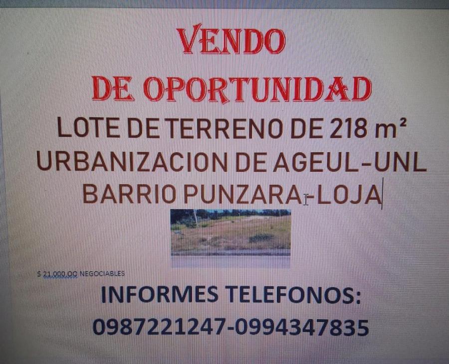 Foto Terreno en Venta en SUCRE, Loja, Loja - U$D 21.000 - TEV29772 - BienesOnLine