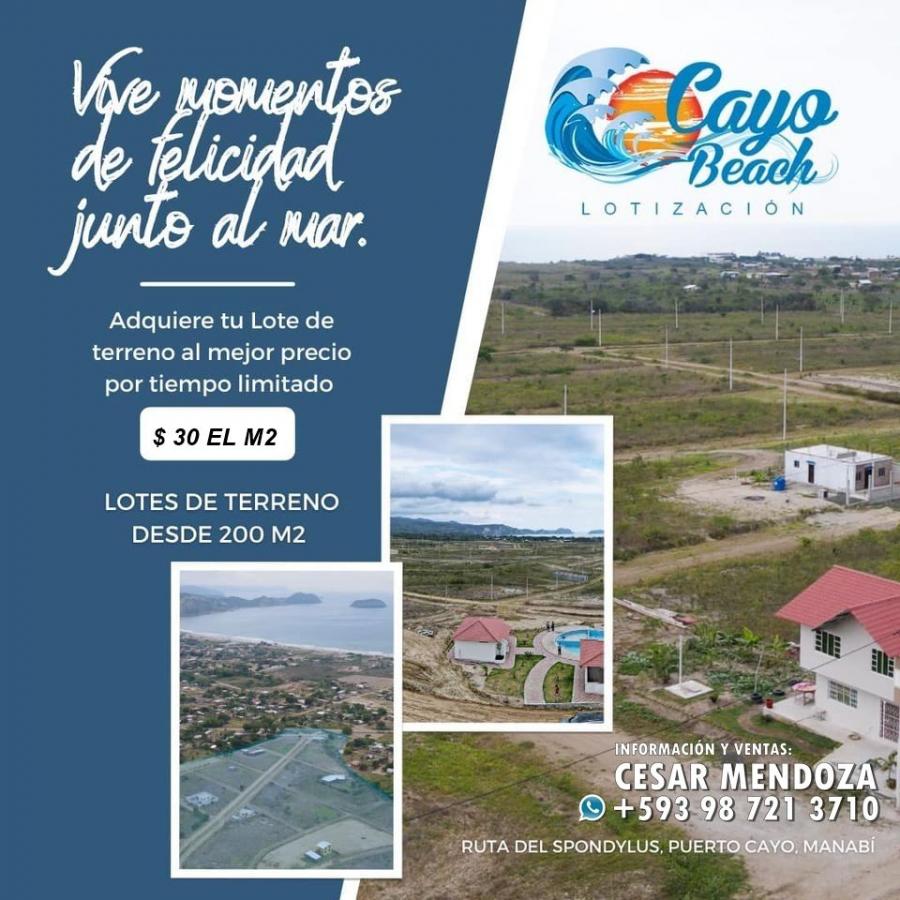 TERRENOS DESDE 180M2 PLAYA DE PUERTO CAYO CON ESCRITURAS PUBLICAS INDIVIDUALES; VENTAS: 0987213710