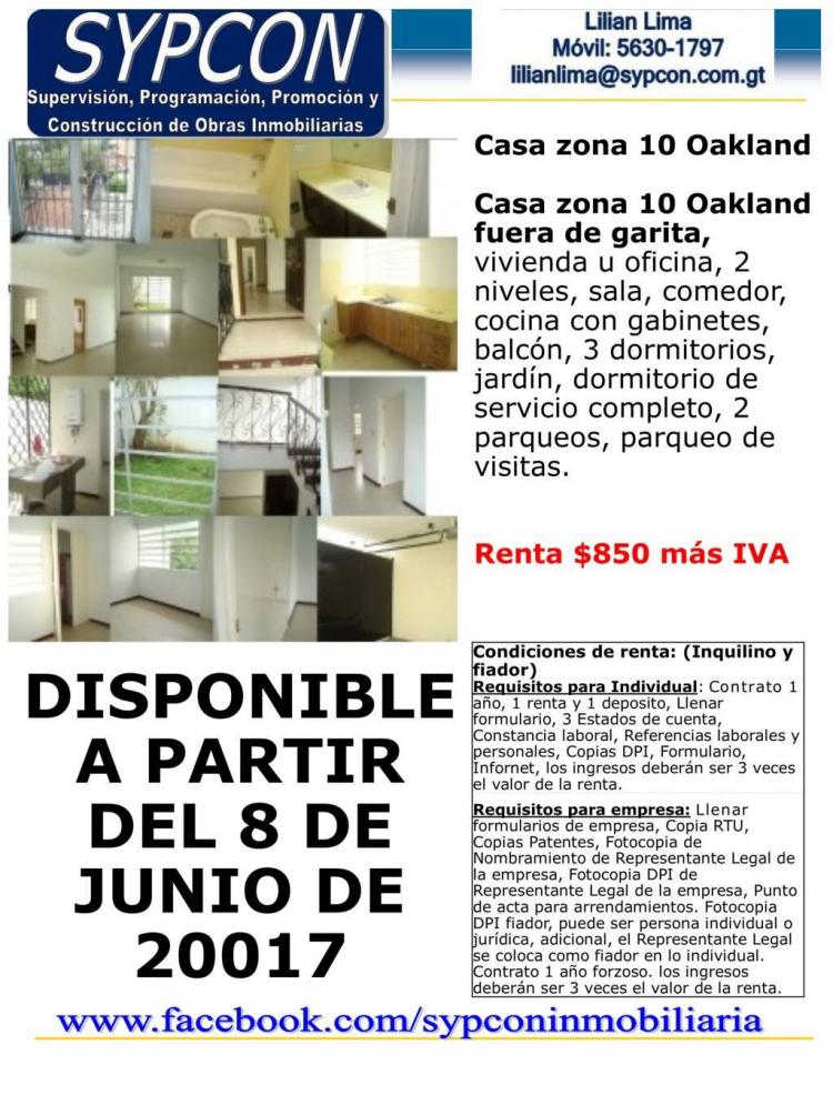 Foto Casa en Renta en Oakland, Oakland, Guatemala - U$D 850 - CAR1091 - BienesOnLine