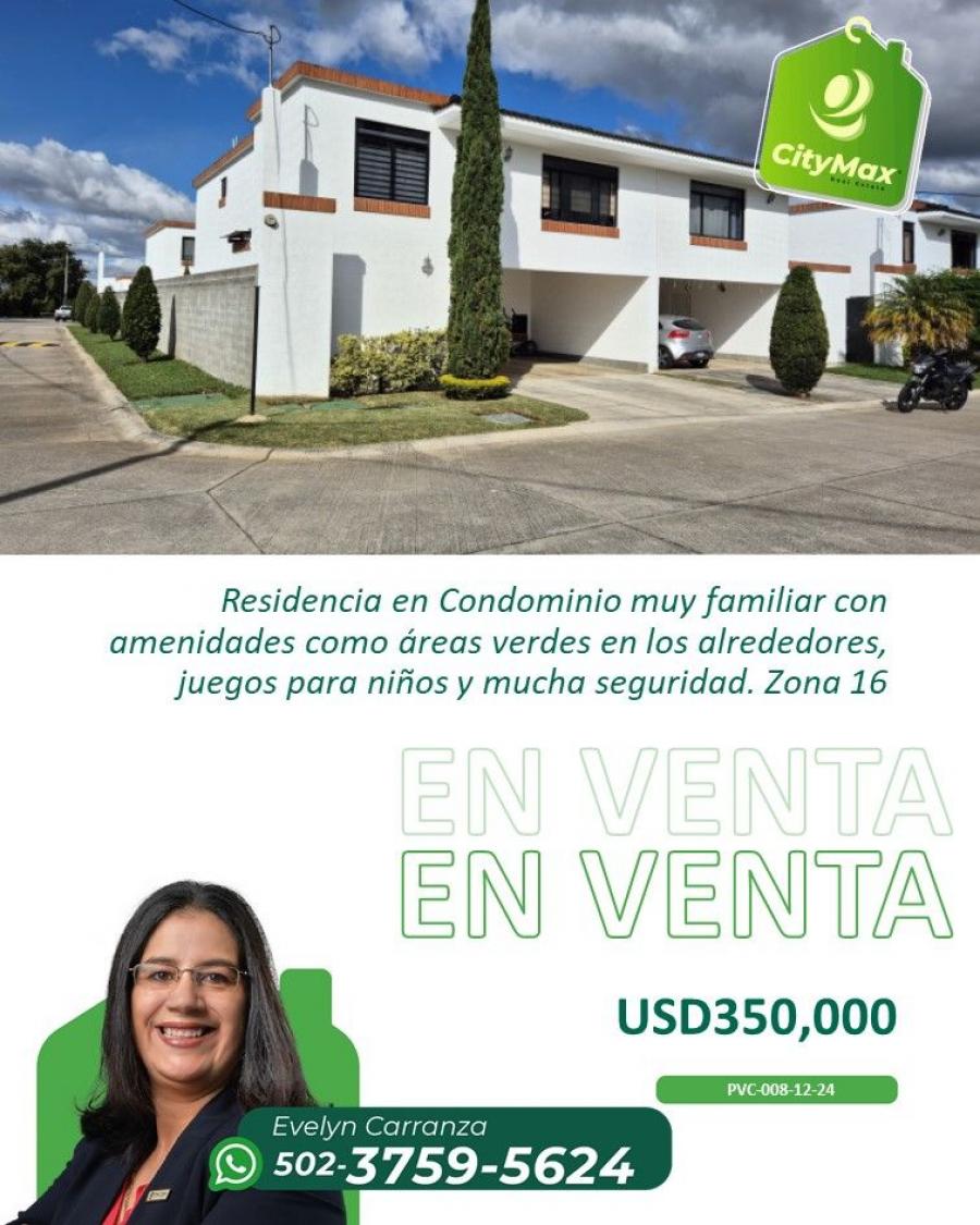 En Venta Residencia en condominio en zona 16