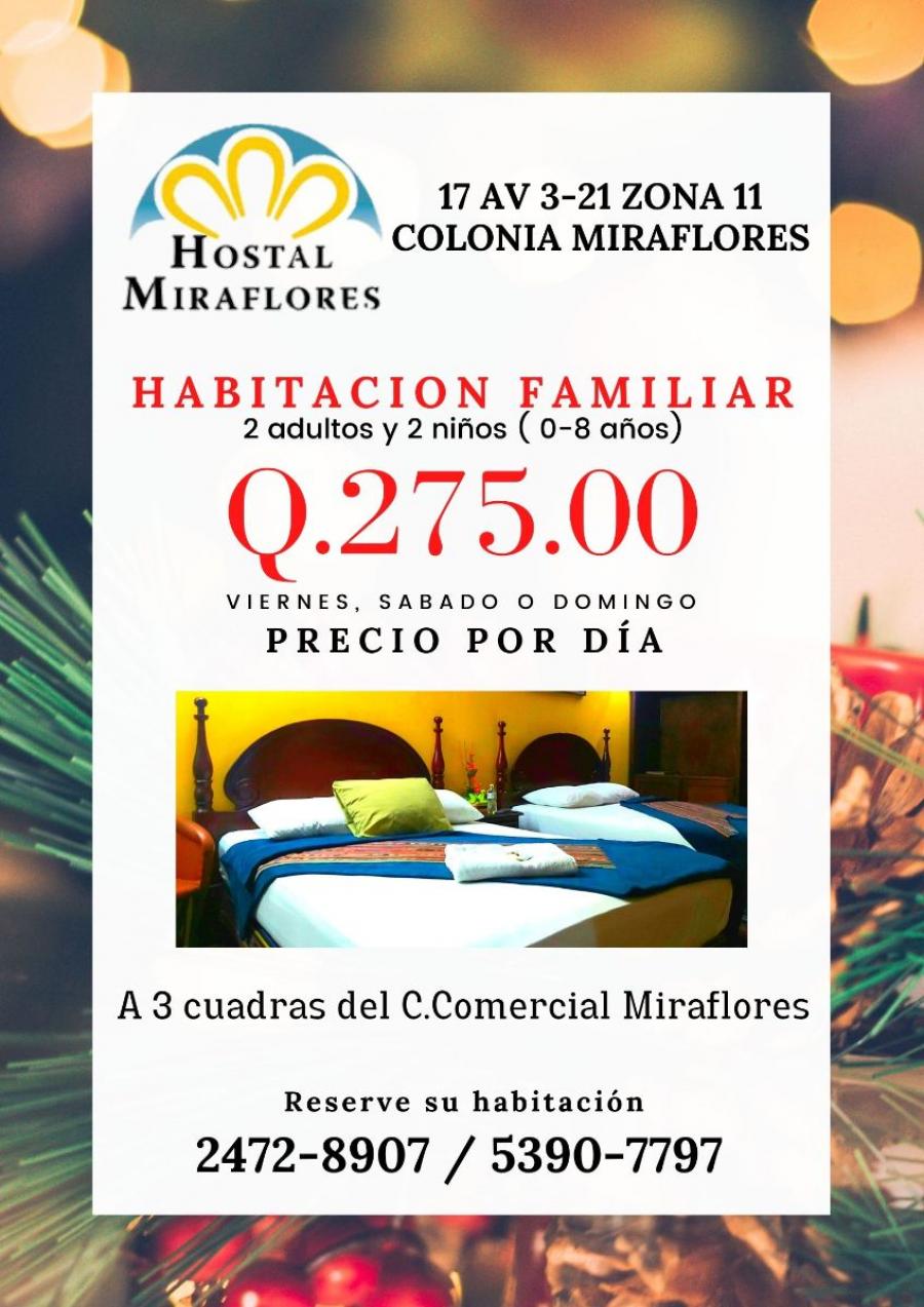 Hostal Miraflores, habitaciones familiares en zona 11