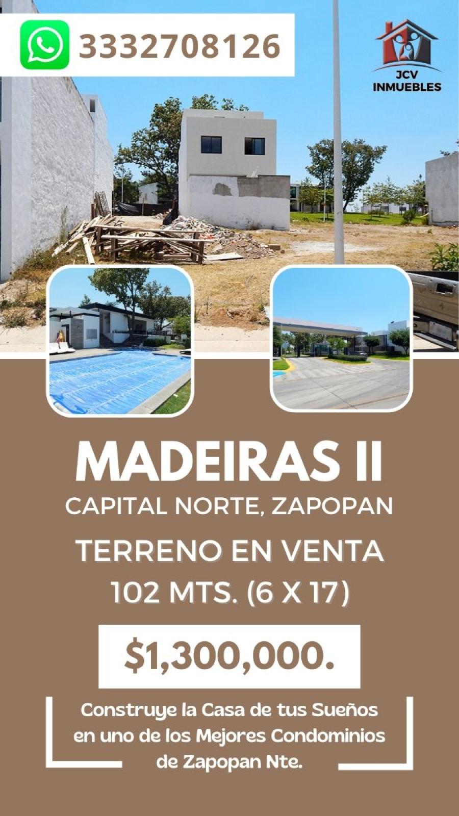 TERRENO EN VENTA EN COTO MADEIRAS II, ZAPOPAN. 102 MTS.