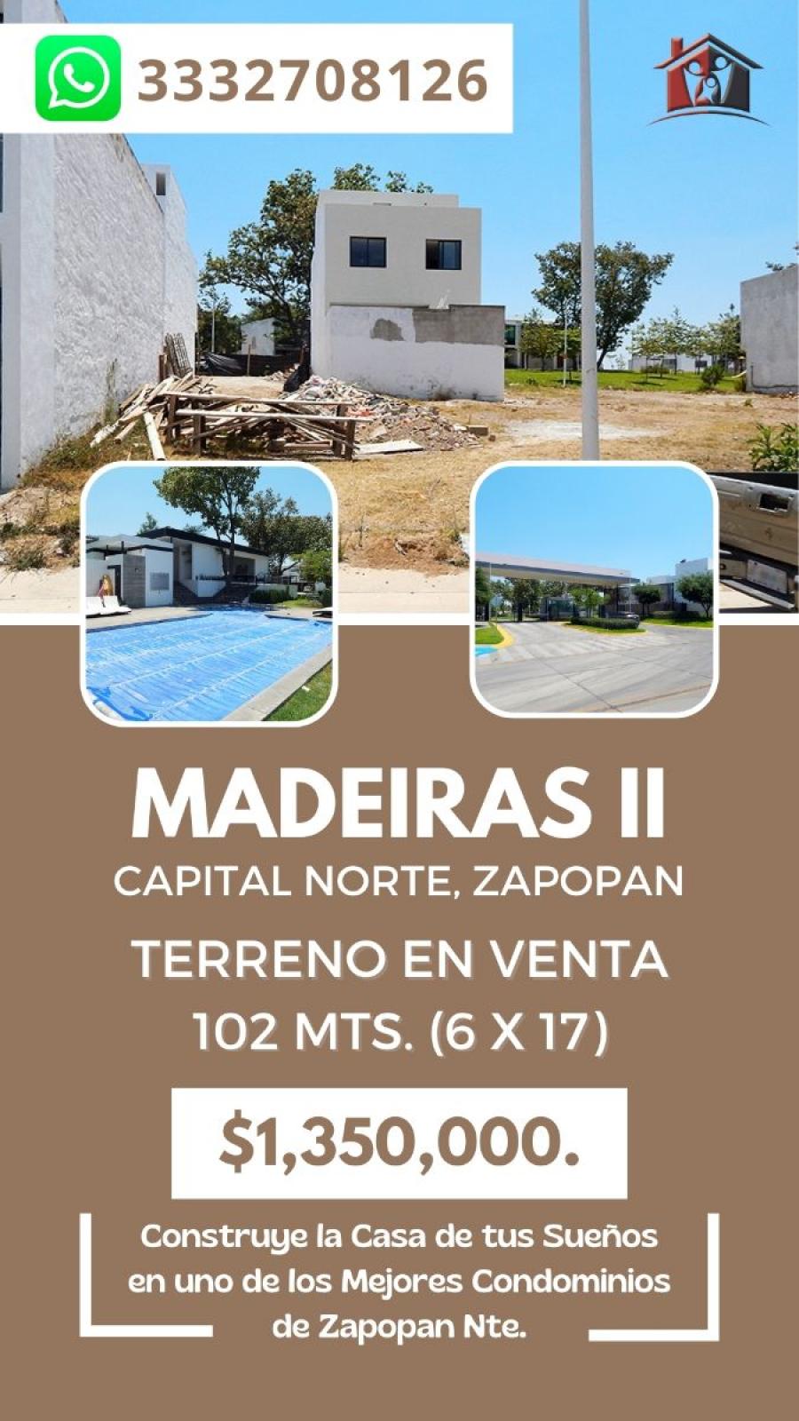 TERRENO EN VENTA EN COTO MADEIRAS II, ZAPOPAN. 102 MTS.