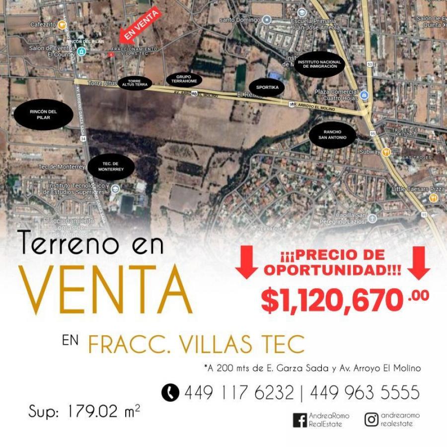 TERRENO EN VENTA EN VILLAS TEC AL NORTE DE LA CIUDAD