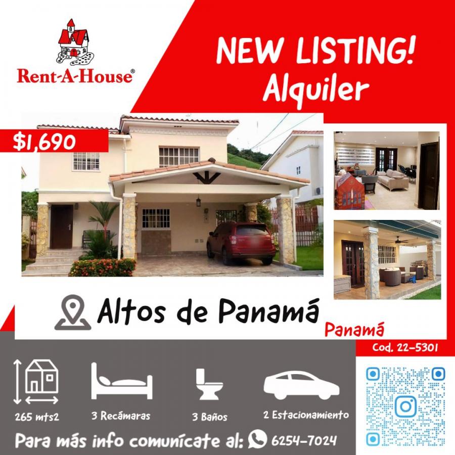 Se Alquila Casa Dúplex en Altos de Panamá, 22-5301