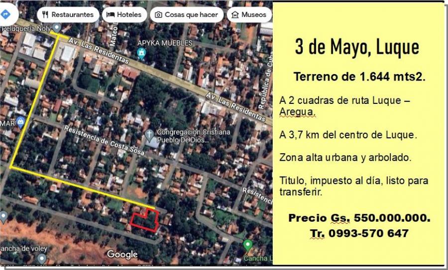 Foto Terreno en Venta en 3 de Mayo, Luque, Central - G 550.000.000 - TEV2399 - BienesOnLine