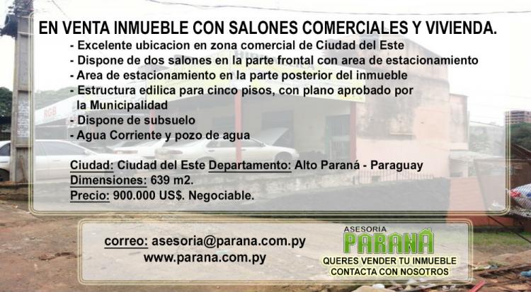 EN VENTA INMUEBLE CON SALONES COMERCIALES Y VIVIENDA. ZONA COMERCIAL.