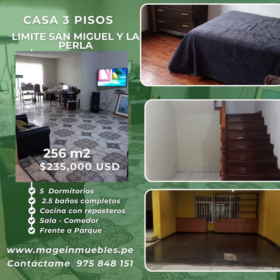 LA PERLA – VENTA EXCELENTE CASA 3 PISOS FRENTE A PARQUE URB SANTA LUISA LIMITE SAN MIGUEL $235,000