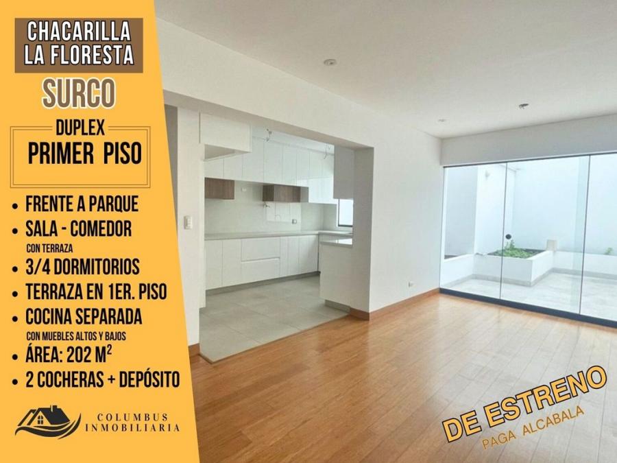 Surco CHACARILLA - Dúplex PRIMER PISO Frente a PARQUE de 3-4dorm + Terraza + 2cocheras