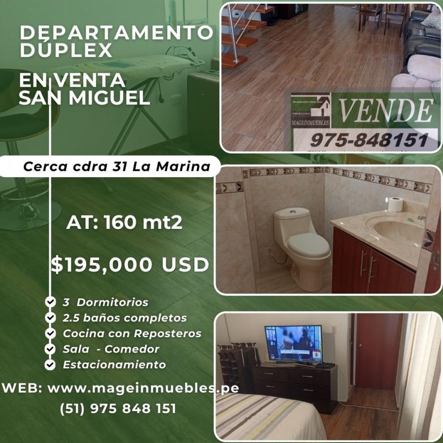 SAN  MIGUEL – VENTA AMPLIO Y LINDO DUPLEX ALTURA CUADRA 30 DE AV LA MARINA $195,000 USD