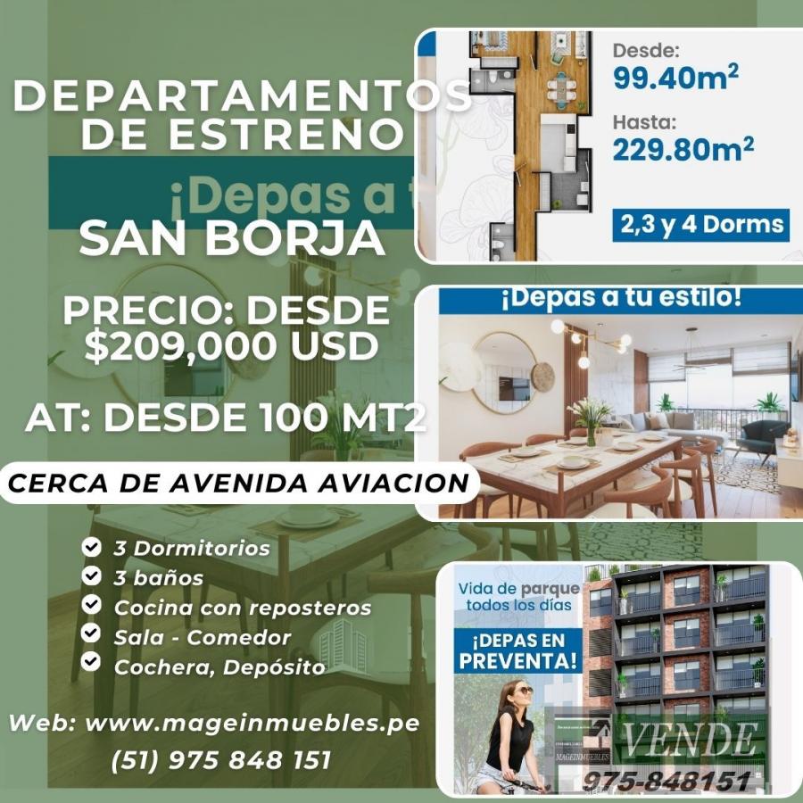 SAN BORJA – VENTA DEPARTAMENTOS EN LA MEJOR ZONA DEL DISTRITO DESDE $209,000 USD