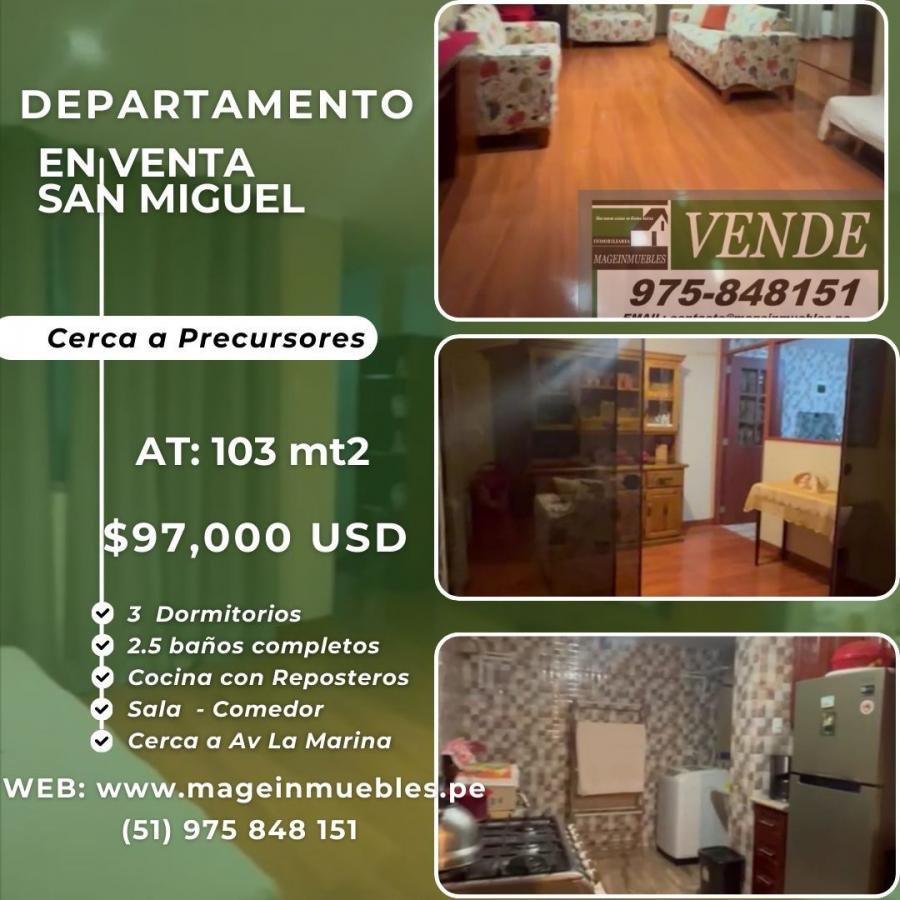 SAN MIGUEL - VENTA DEPARTAMENTO 3ER PISO CERCA A PRECURSORES $97,000 USD