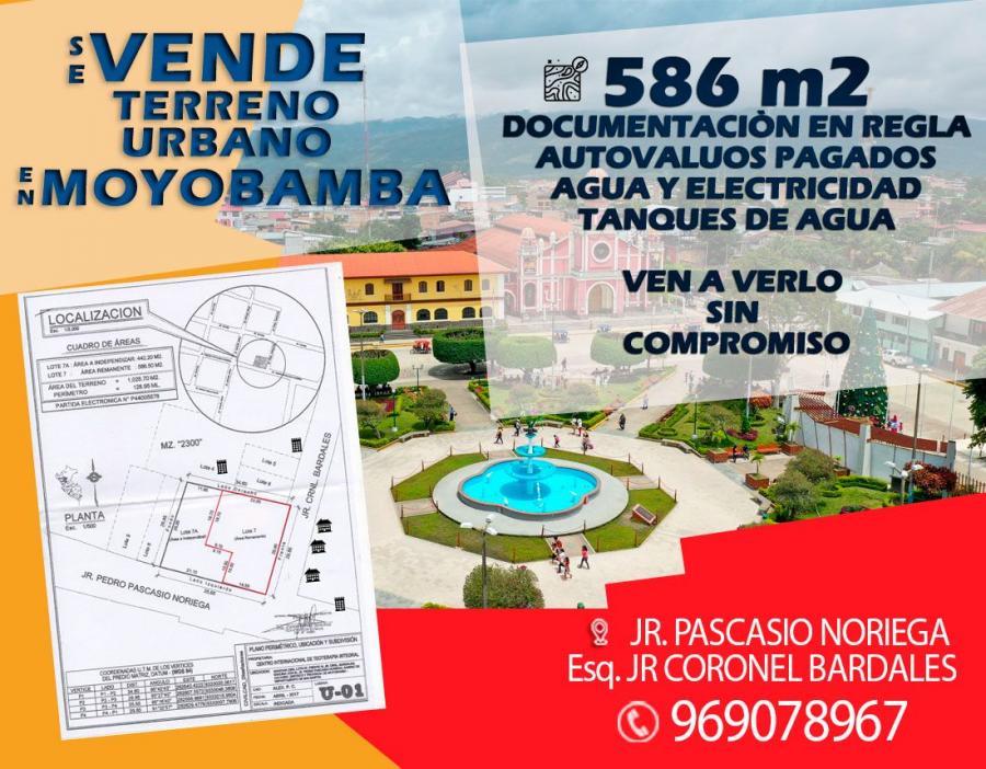 SE VENDE TERRENO URBANO 586 m2 - MOYOBAMBA