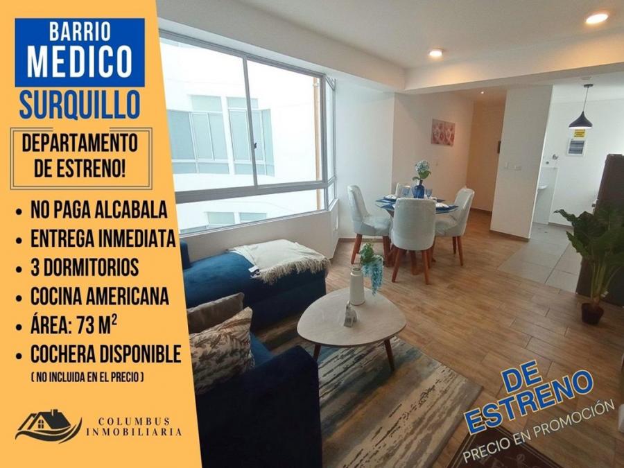 Surquillo BARRIO MÉDICO - Dpto de 3dorm + Cocina Americana (Frente a Parque - DE ESTRENO!)