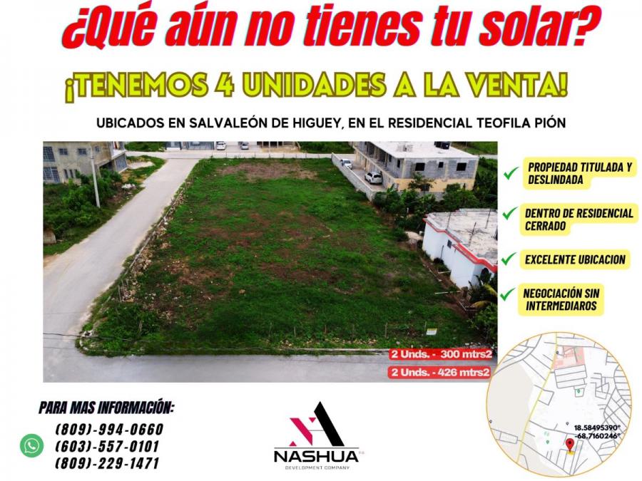 4 Solares  Higüey en Venta, Calle #1, Higüey, Residencial Teófila Pión, 300 m2 y 426 m2 