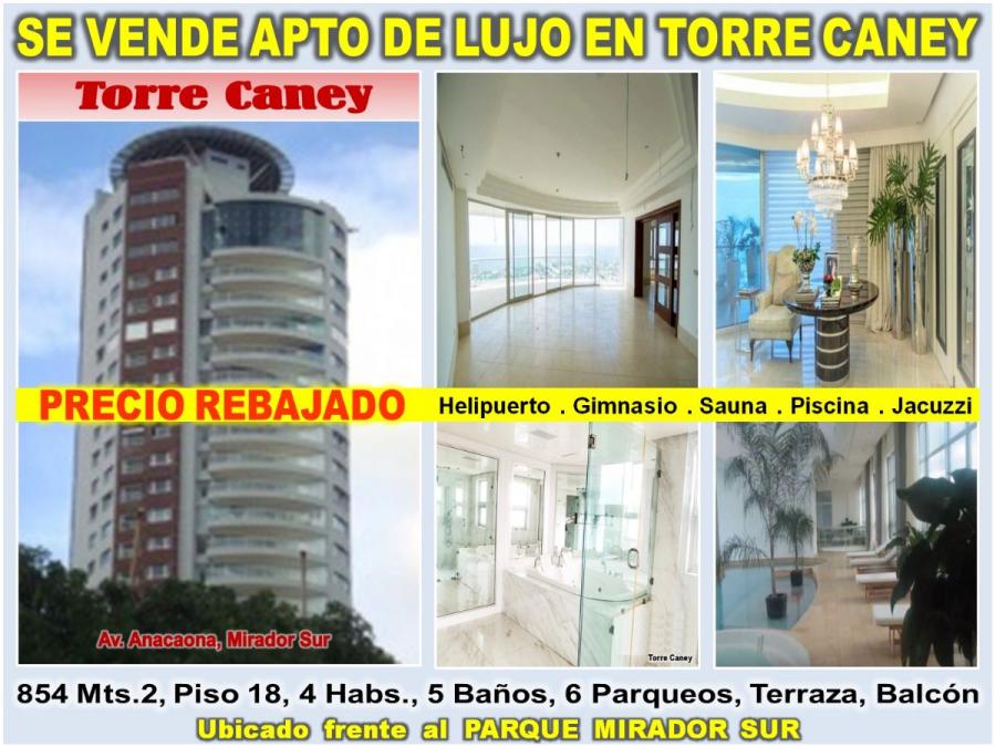 SUPER APTO REMODELADO EN LA TORRE CANEY del Mirador Sur, con 854 Mts.2, Piso 18, Helipuerto