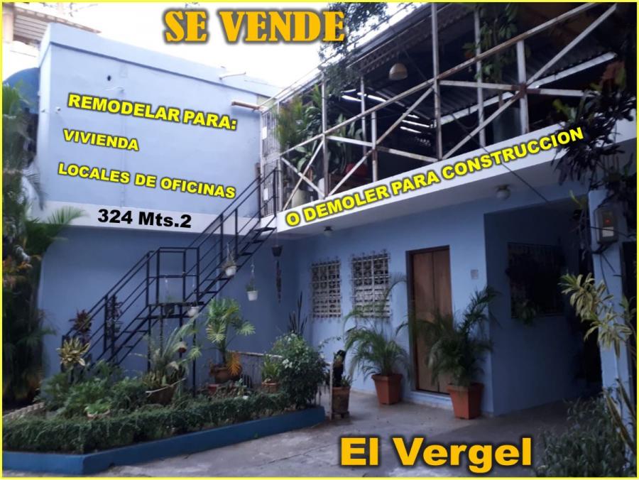 VENDO CASA DE 2 NIV. EN EL VERGEL, 324 Mts.2 PARA REMODELAR: VIVIENDA, OFICINAS  O DEMOLER PARA CONS