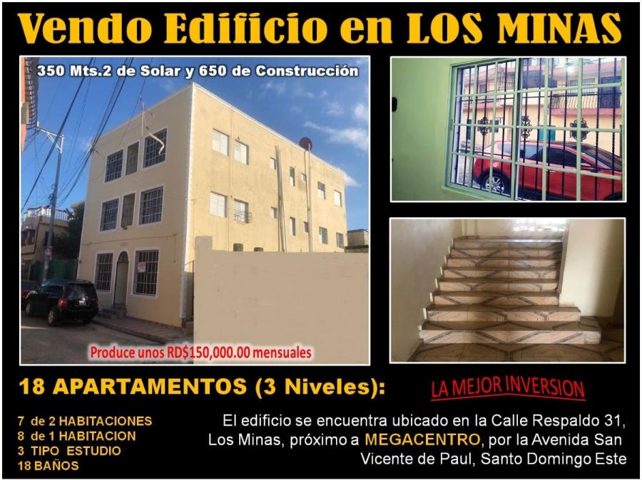 VENDO EDIFICIO DE 3 NIVELES DE 18 APARTAMENTOS PROXIMO A MEGACENTRO POR LA SAN VICENTE